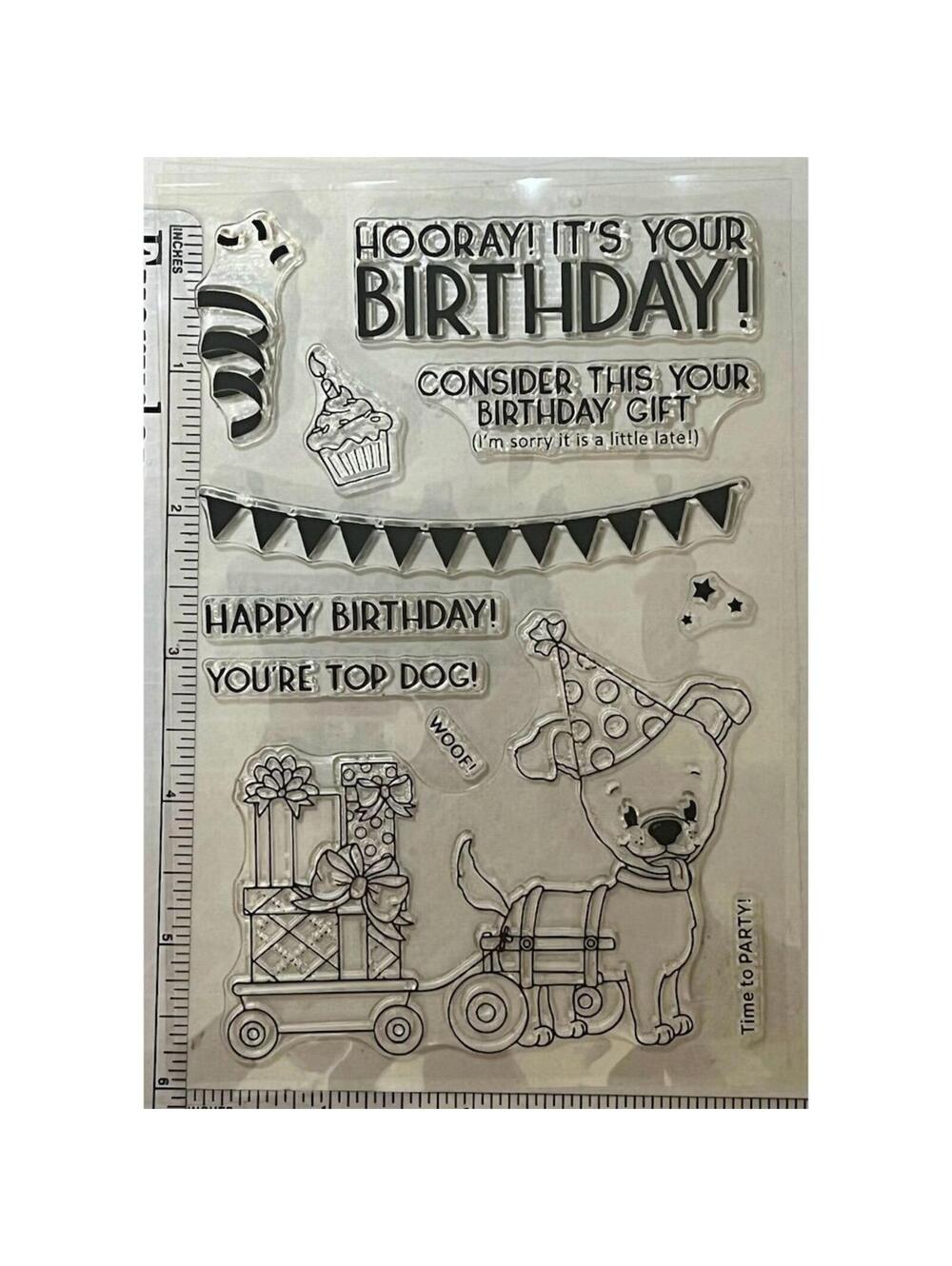 Birthday Party Animals Clear Stamp Set Dogs Cupcake Banner Card Making